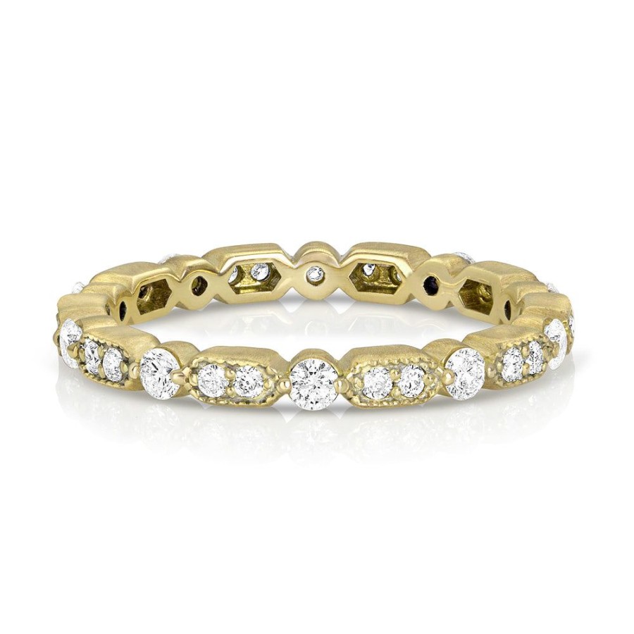 Jewelry dominique cohen | Diamond Milgrain Deco Stack Ring, In 18K Yellow Gold