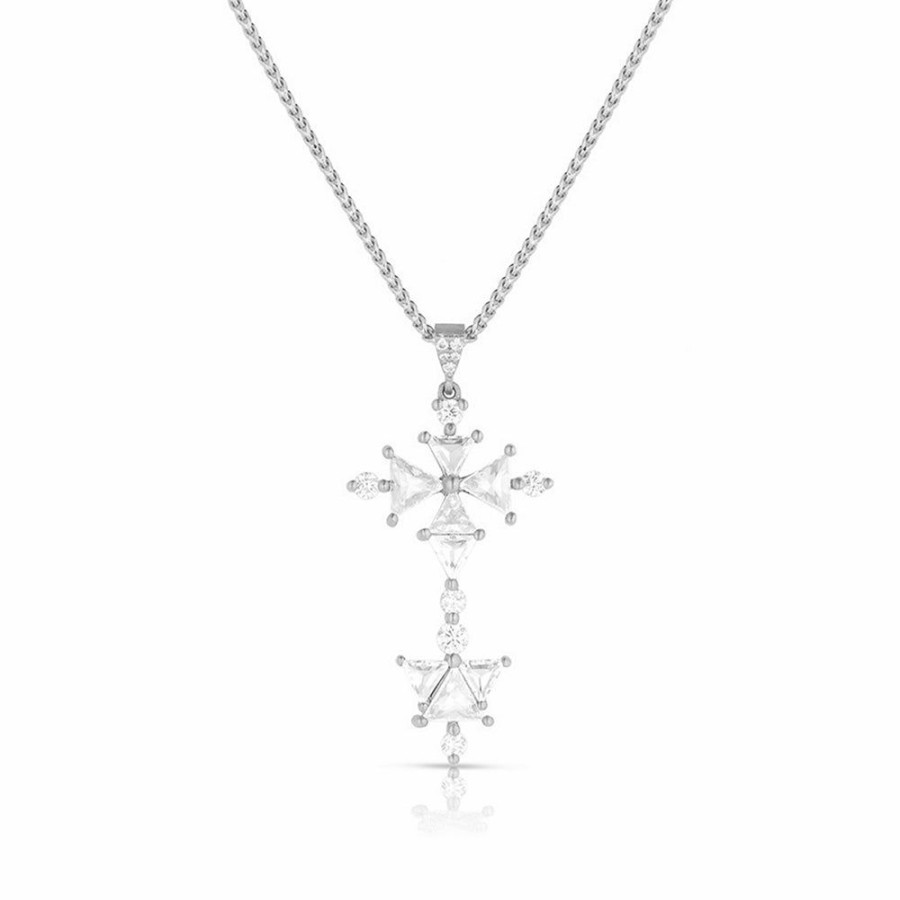 Jewelry dominique cohen Pendant Necklaces | Rose Cut Trillion Grande Diamond Cross Pendant Necklace (1.10Ct), In 18K White Gold, 22 Inch Chain (Adjustable Length)