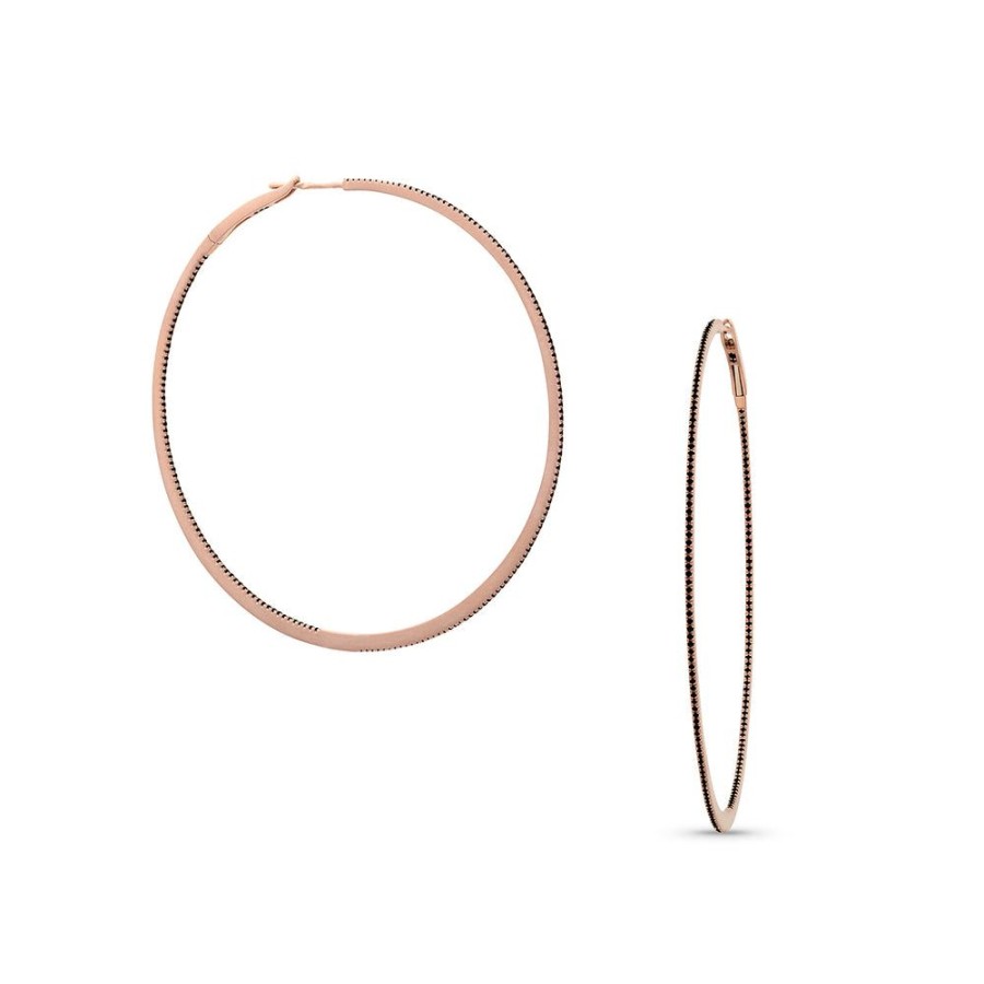 Jewelry dominique cohen | Black Diamond Razor Hoop Earring (2.5 Inch), In 18K Rose Gold