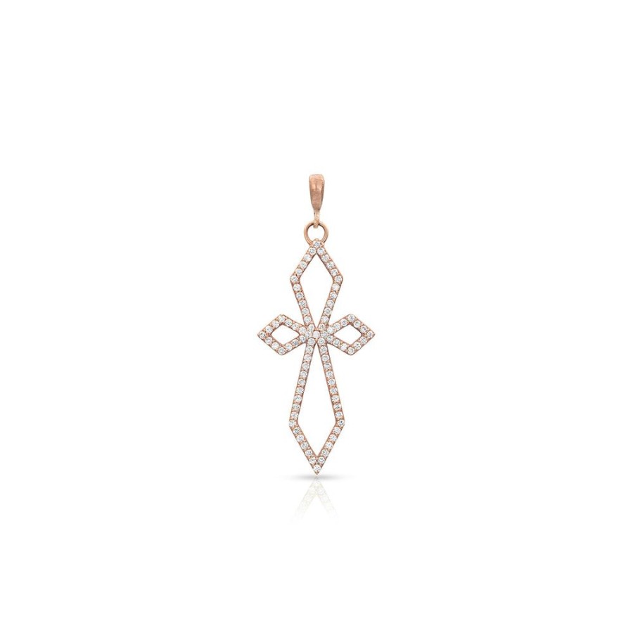 Jewelry dominique cohen | Diamond Deco Cross Enhancer (Delicate), In 18K Rose Gold