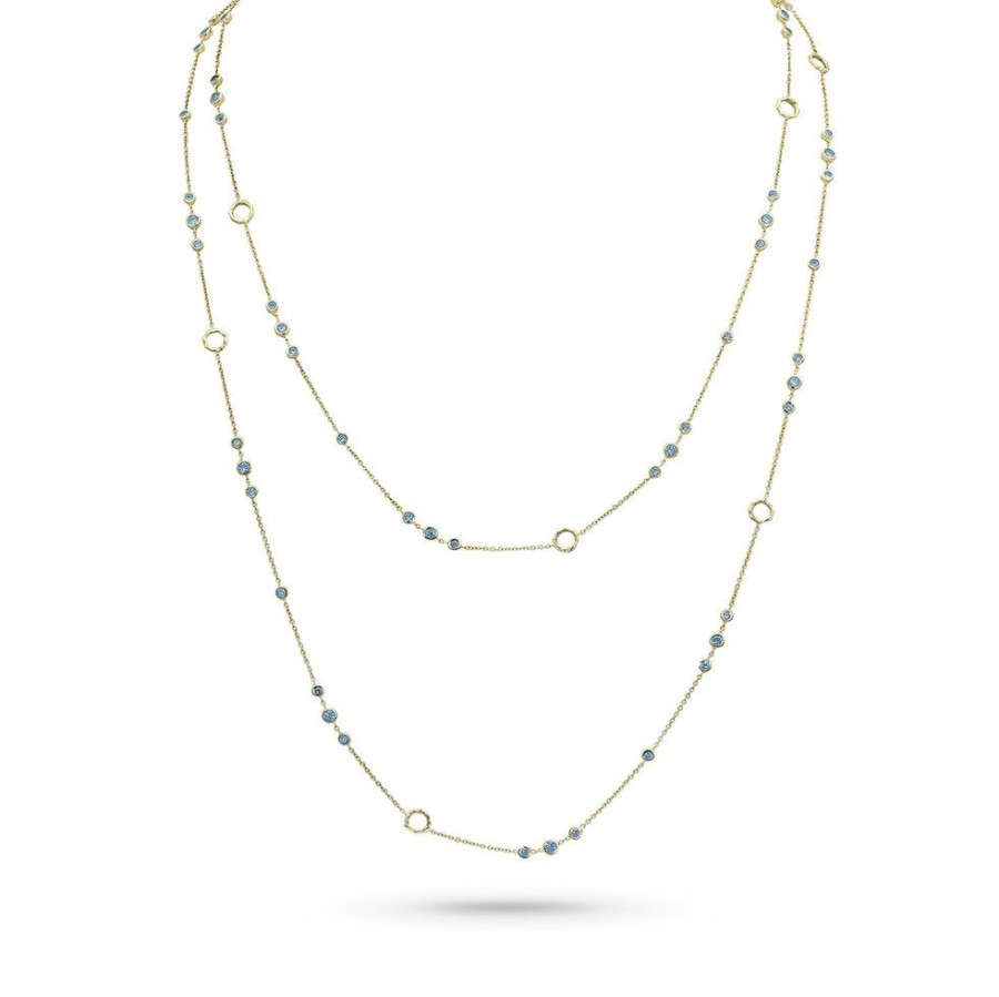 Jewelry dominique cohen Core Chains | Blue Diamond Trios Delicate Necklace,In 18K Yellow Gold,42 Inch