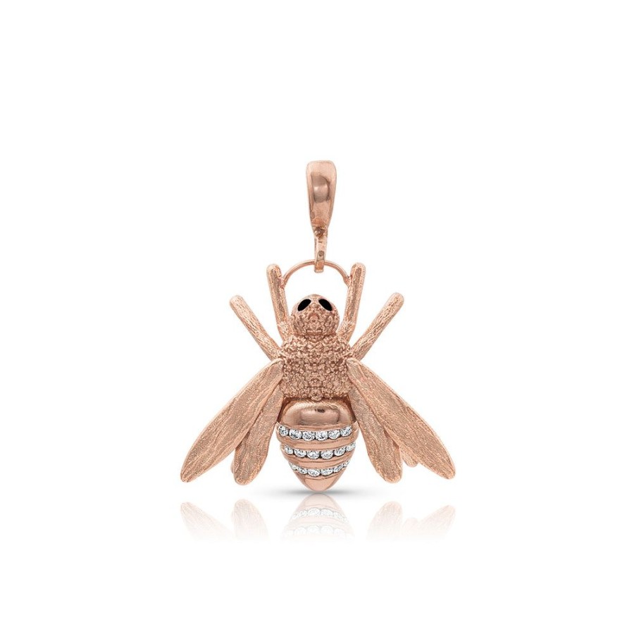 Jewelry dominique cohen | Bee Charm With Black Diamond Eyes, White Diamond Stripes, In 18K Rose Gold