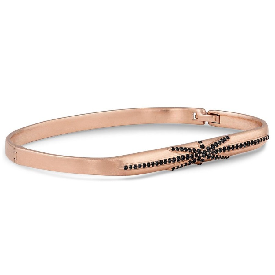 Jewelry dominique cohen | Northstar Black Diamond Hinged Huggie Bangle, In 18K Rose Gold