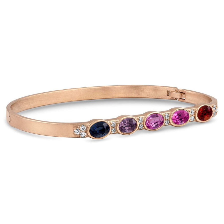 Jewelry dominique cohen | Gemstone Ovals Ombre Spinel, Diamond Hinged Huggie Bangle,In 18K Rose Gold