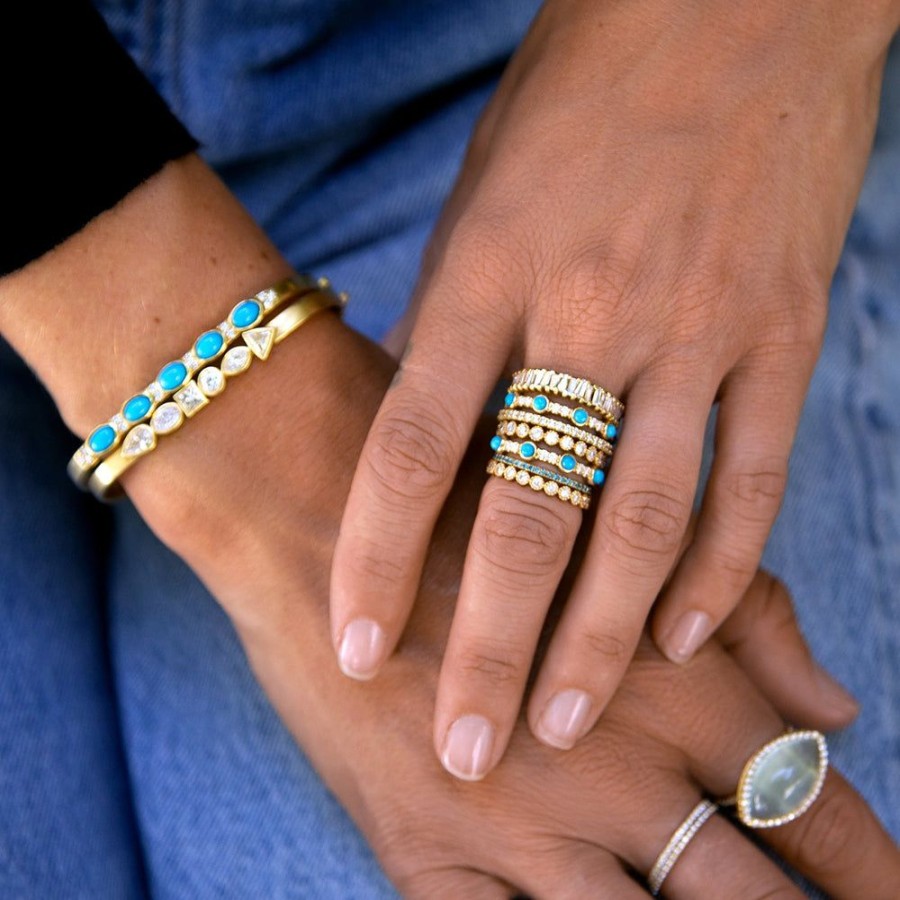 Jewelry dominique cohen | Gemstone Ovals Sleeping Beauty Turquoise, Diamond Hinged Huggie Bangle,In 18K Rose Gold