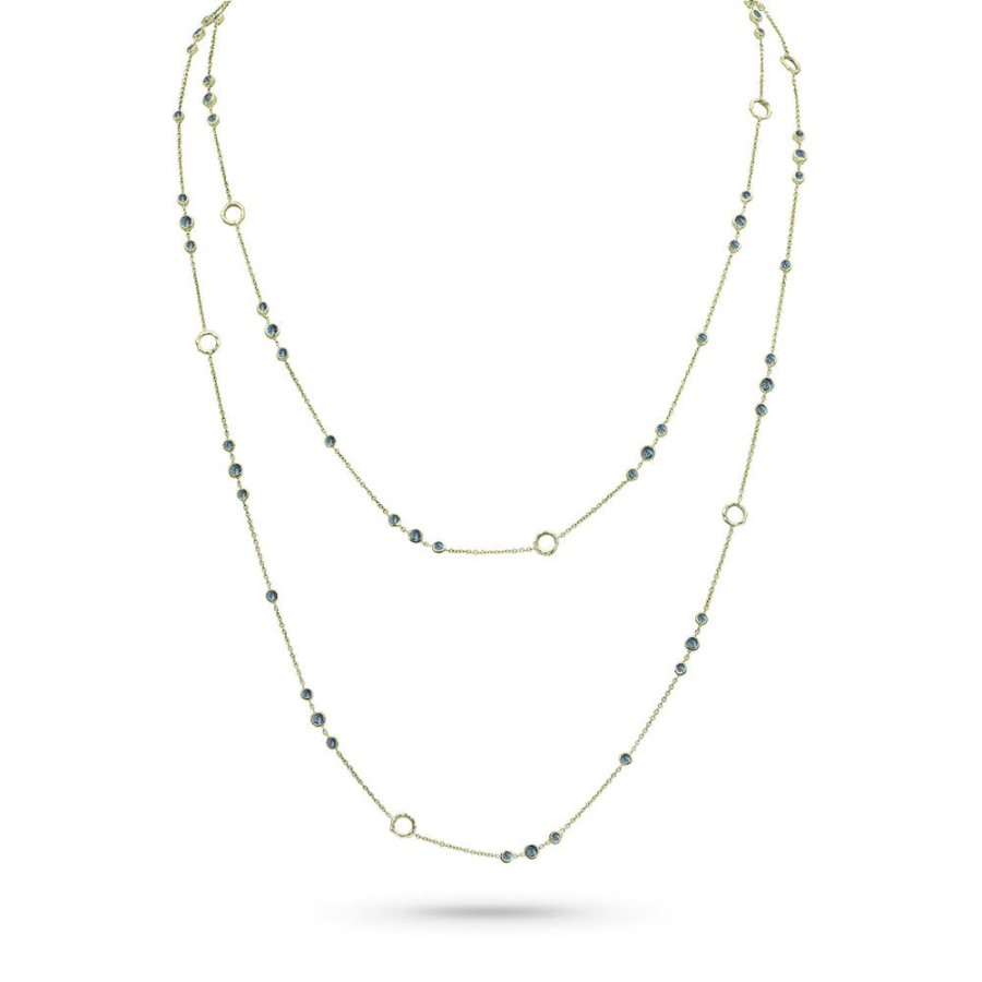 Jewelry dominique cohen Gemstone Chains & Strands & Pearls | Blue Sapphire Trios Delicate Necklace,In 18K Yellow Gold,42 Inch