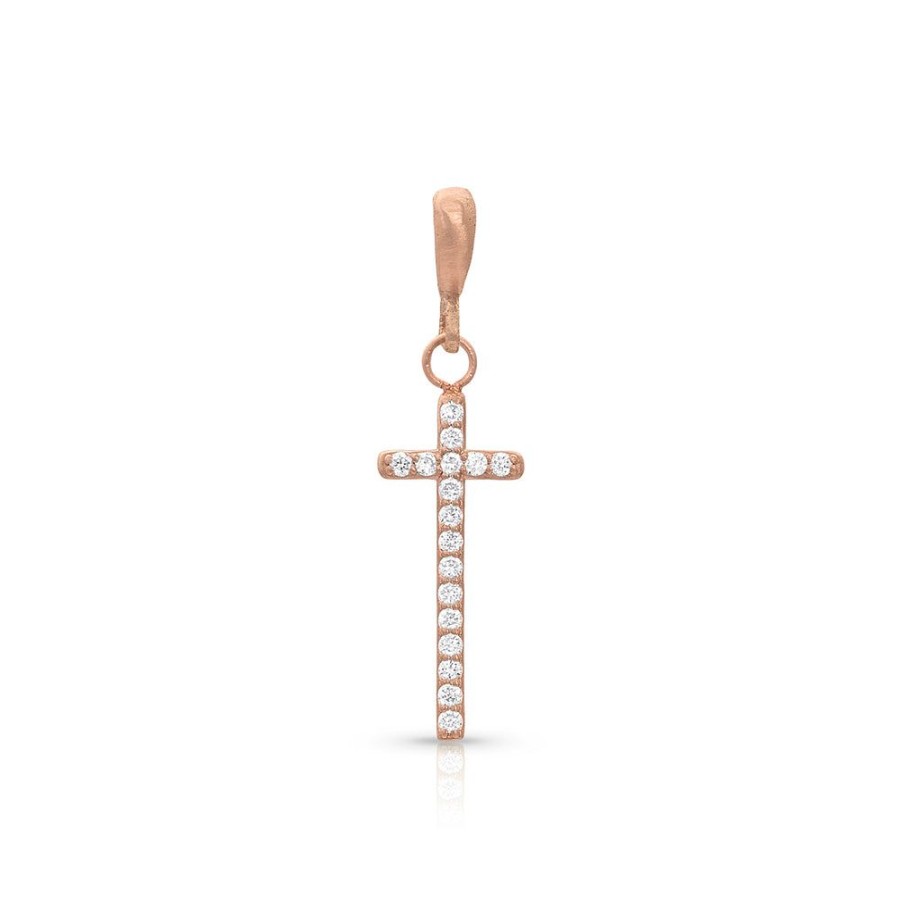 Jewelry dominique cohen | Diamond Narrow Cross Pendant (Medium), In 18K Rose Gold