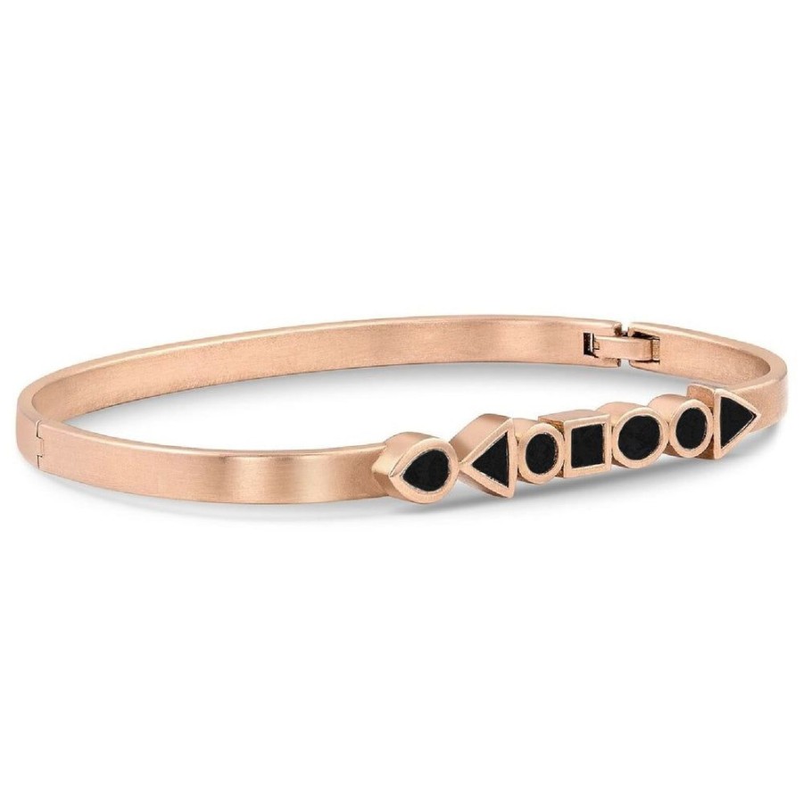 Jewelry dominique cohen | Mixed Shapes Black Diamond Hinged Huggie Bangle, In 18K Rose Gold