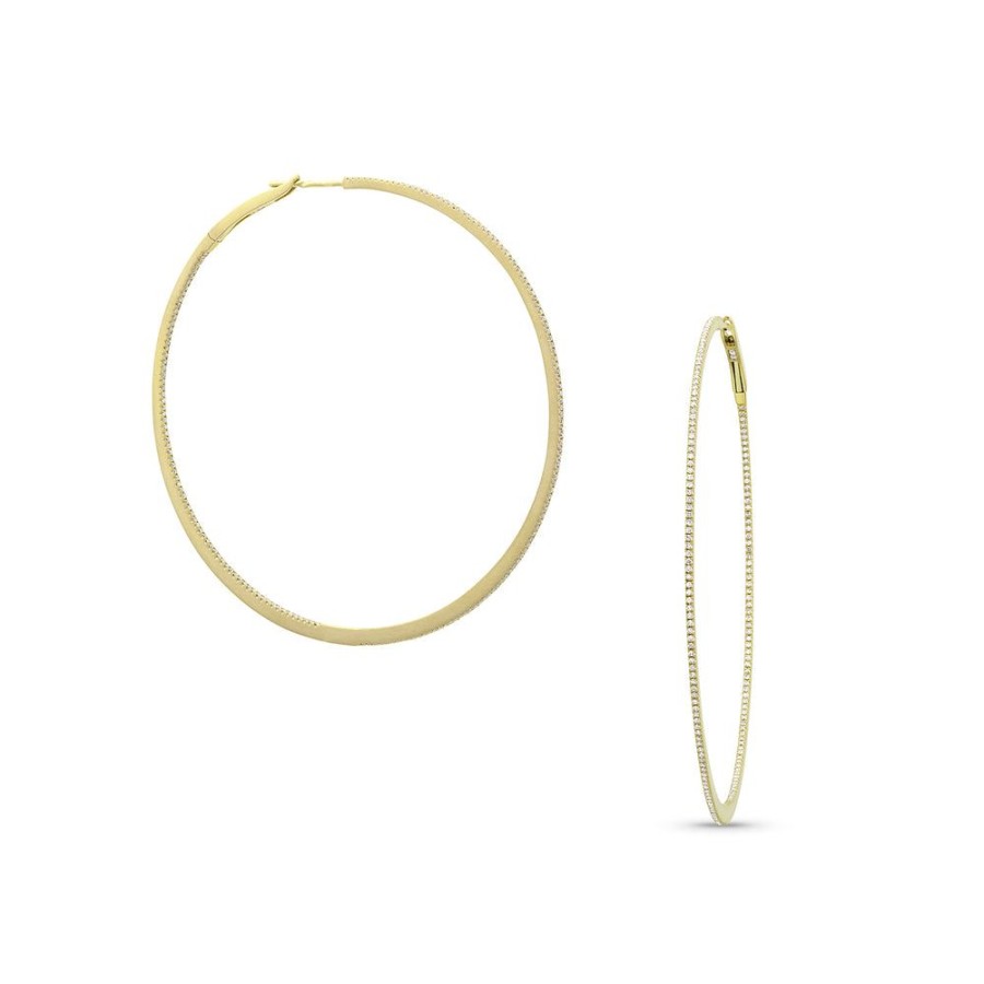 Jewelry dominique cohen | Diamond Razor Hoop Earring (2.5 Inch), In 18K Yellow Gold