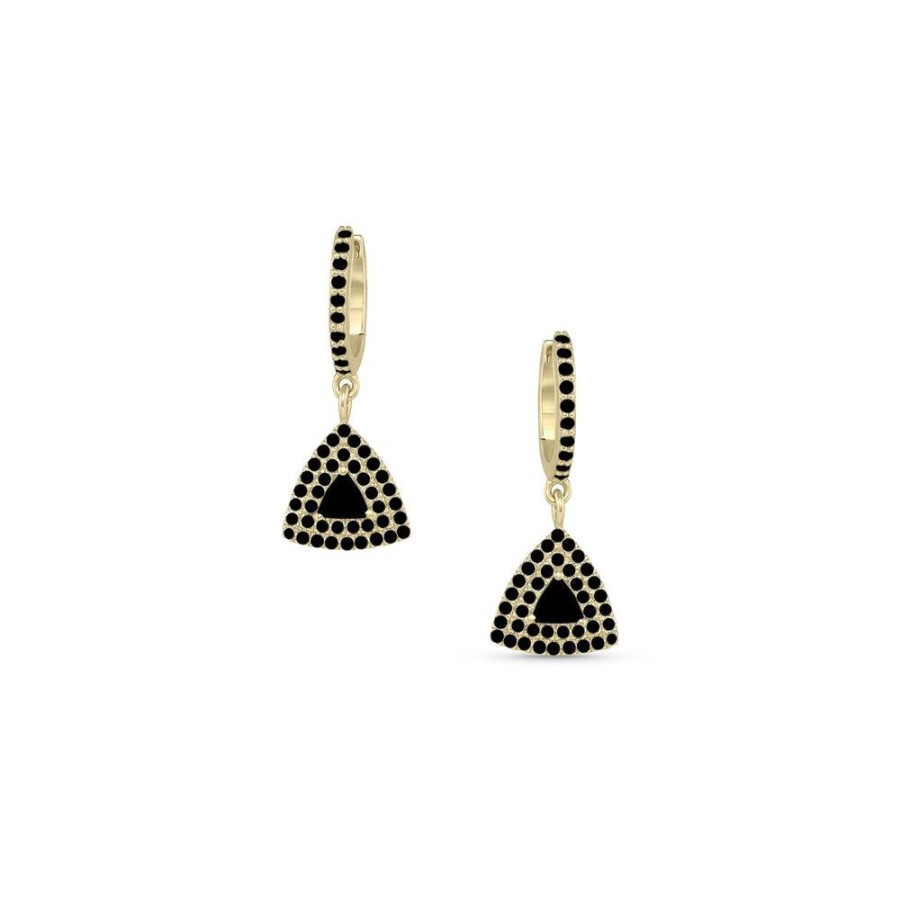 Jewelry dominique cohen | Black Diamond Trillion Double Halo Earring With Huggie Hoop,In 18K Yellow Gold