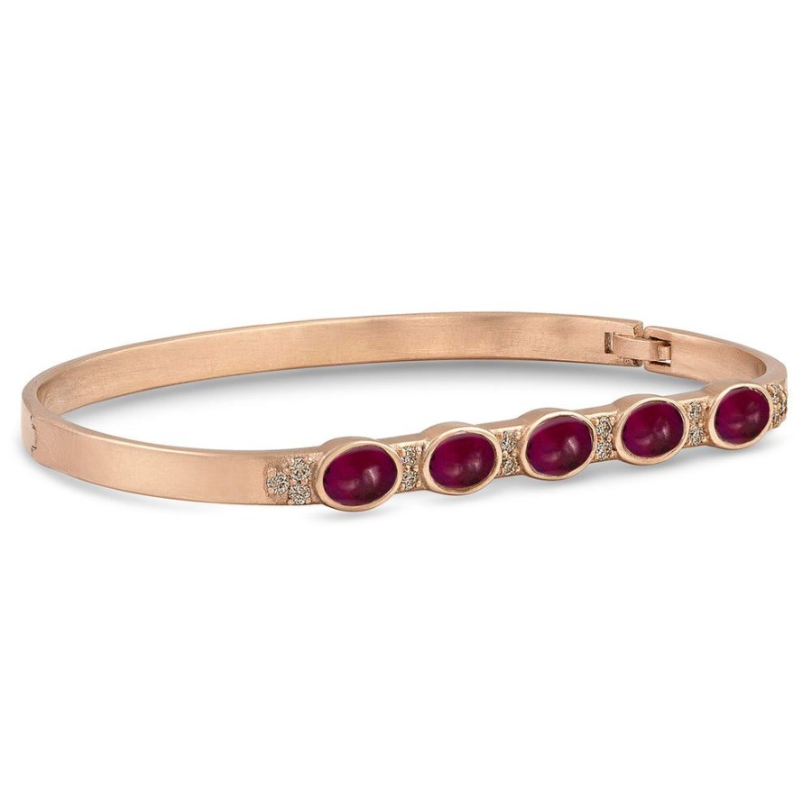 Jewelry dominique cohen | Gemstone Ovals Garnet, Champagne Diamond Hinged Huggie Bangle,In 18K Rose Gold