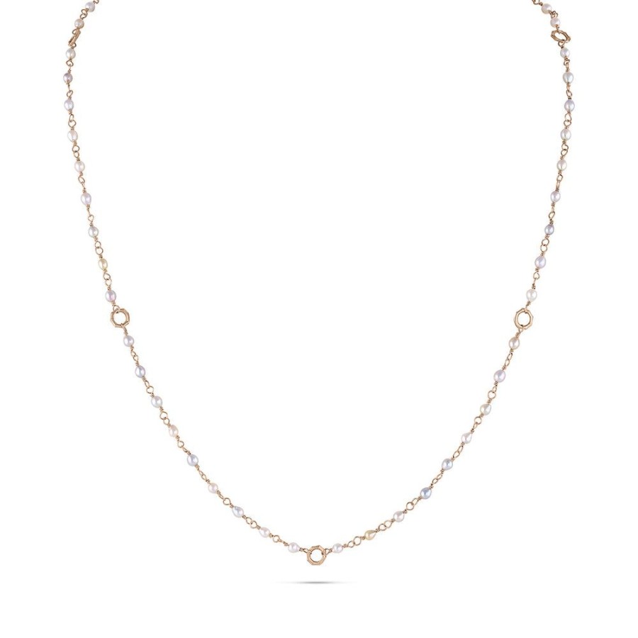 Jewelry dominique cohen Gemstone Chains & Strands & Pearls | Petite Keshi Pearl, Mini Bamboo Link Delicate Sloan Necklace,In 18K Rose Gold,22 Inch