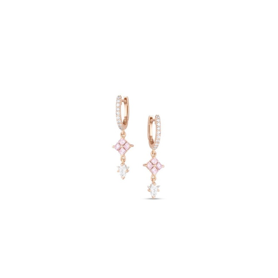 Jewelry dominique cohen | Light Fancy Pink Diamond Arrowhead Cut Drop Earring With Diamond Hinged Huggie Hoops In 18K Rose Gold 0.8Ct