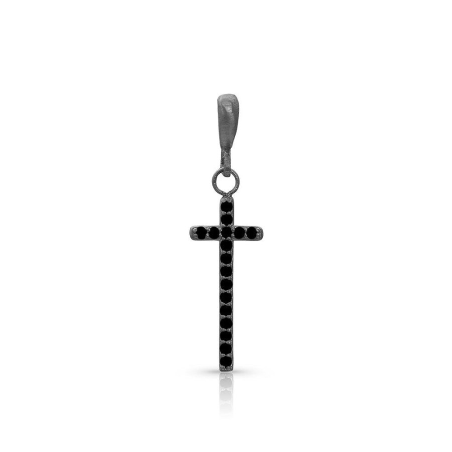 Jewelry dominique cohen | Black Diamond Narrow Cross Pendant (Medium), In 18K Black Gold