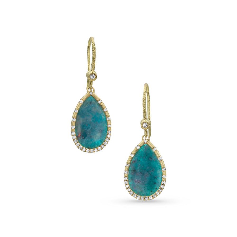 Jewelry dominique cohen | Paraiba Tourmaline, Diamond Teardrop Slice Earring, In 18K Yellow Gold