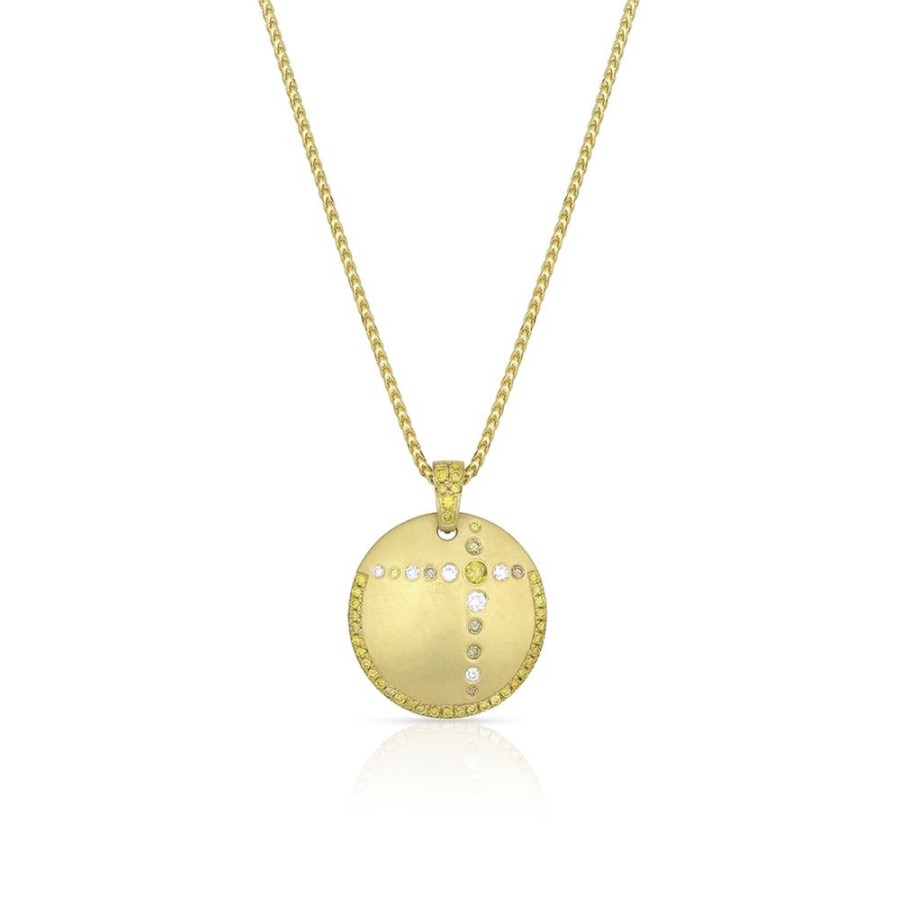 Jewelry dominique cohen Pendant Necklaces | Mixed Fancy Diamonds Cross Shield Pendant Necklace,In 18K Yellow Gold,22 Inch Chain