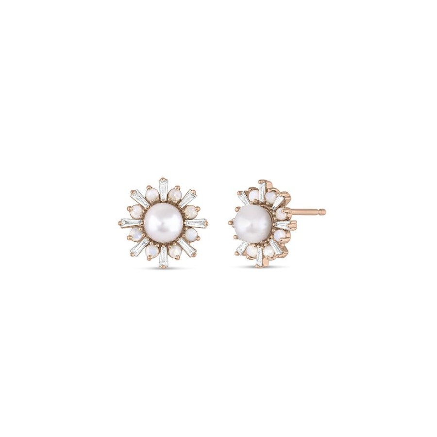 Jewelry dominique cohen | Pearl, Diamond, Opal Deco Stud Earring,In 14K Rose Gold