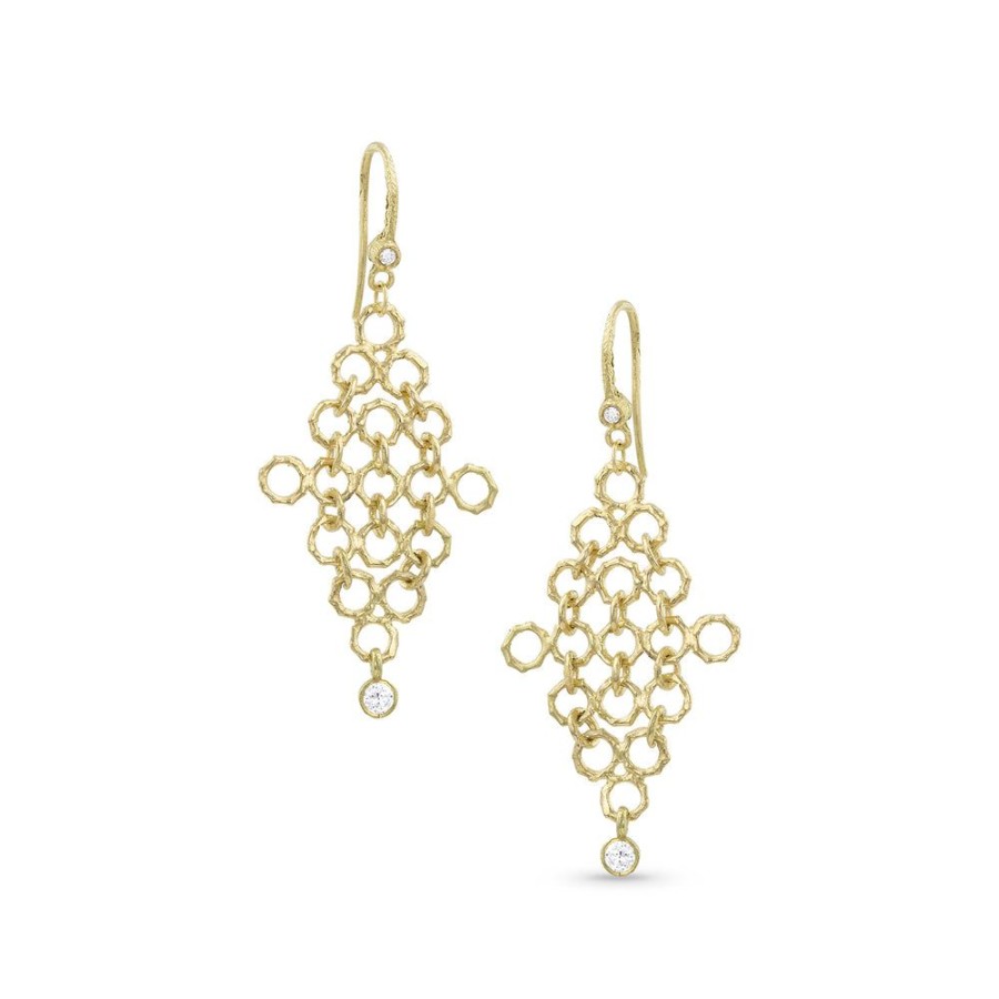 Jewelry dominique cohen | Bamboo Mesh Boho Earring With Diamond Detail,In 18K Yellow Gold