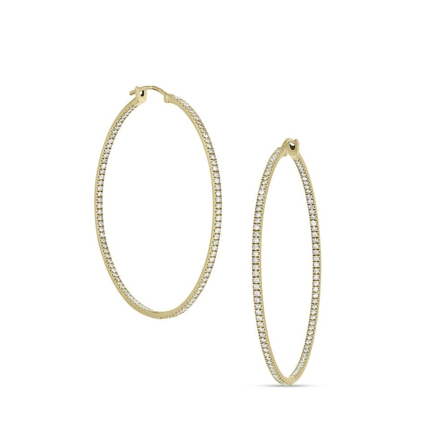 Jewelry dominique cohen | Diamond Hoop Earring (2 Inch), In 18K Yellow Gold