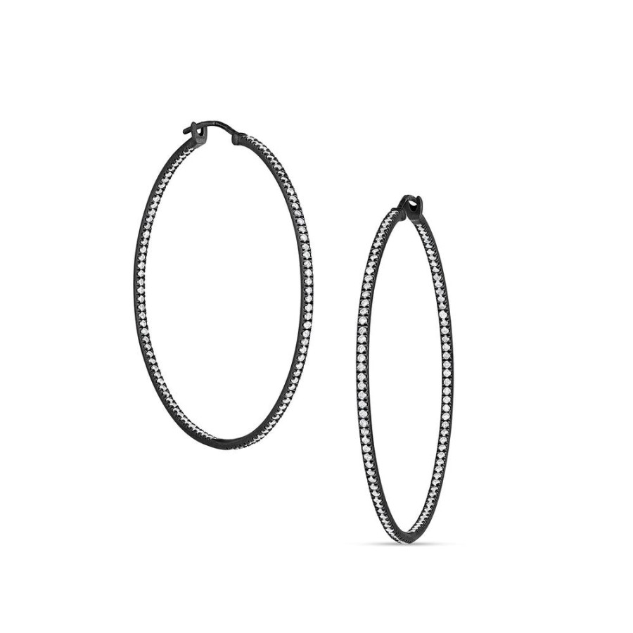 Jewelry dominique cohen | Diamond Hoop Earring (2 Inch), In 18K Black Gold