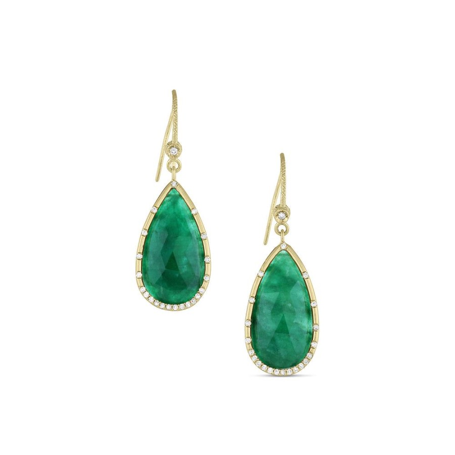 Jewelry dominique cohen | Emerald, Diamond Teardrop Earring,In 18K Yellow Gold