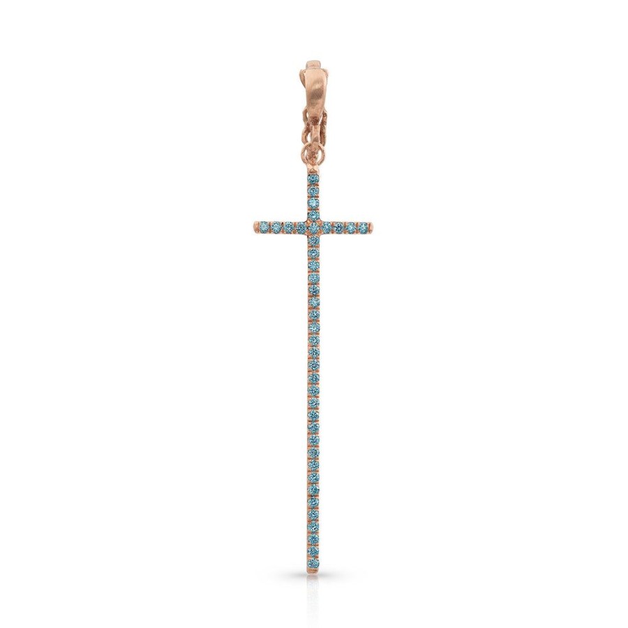 Jewelry dominique cohen | Blue Diamond Cross Pendant (Tall), In 18K Rose Gold