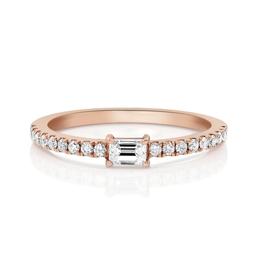 Jewelry dominique cohen | Diamond Pave, Single Baguette Stack Ring,In 18K Rose Gold