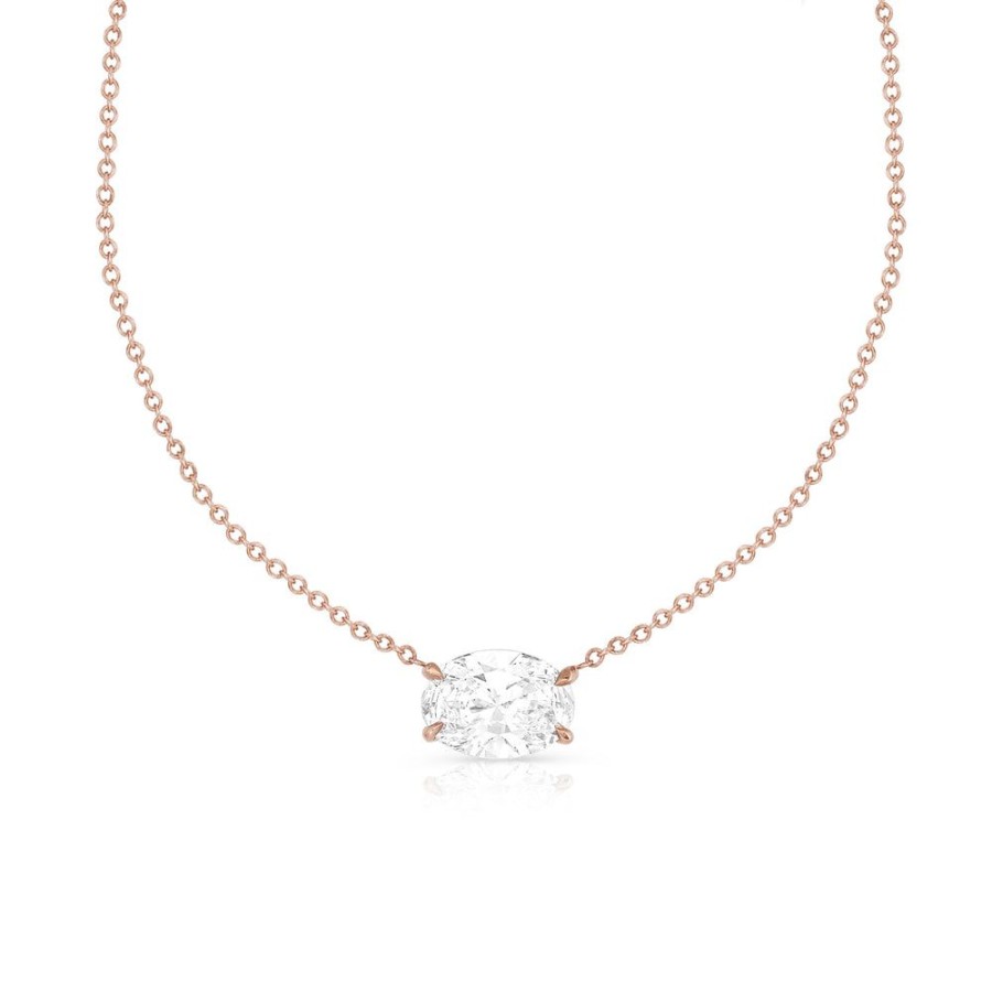 Jewelry dominique cohen Pendant Necklaces | Diamond East-West Oval Choker,In 18K Rose Gold, 16 Inch Chain,Above-Ground Diamonds