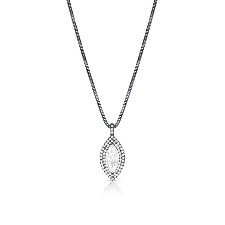 Jewelry dominique cohen Pendant Necklaces | Marquise Diamond Pendant Necklacewith Double Haloin 18K Black Gold,22 Inch Chain