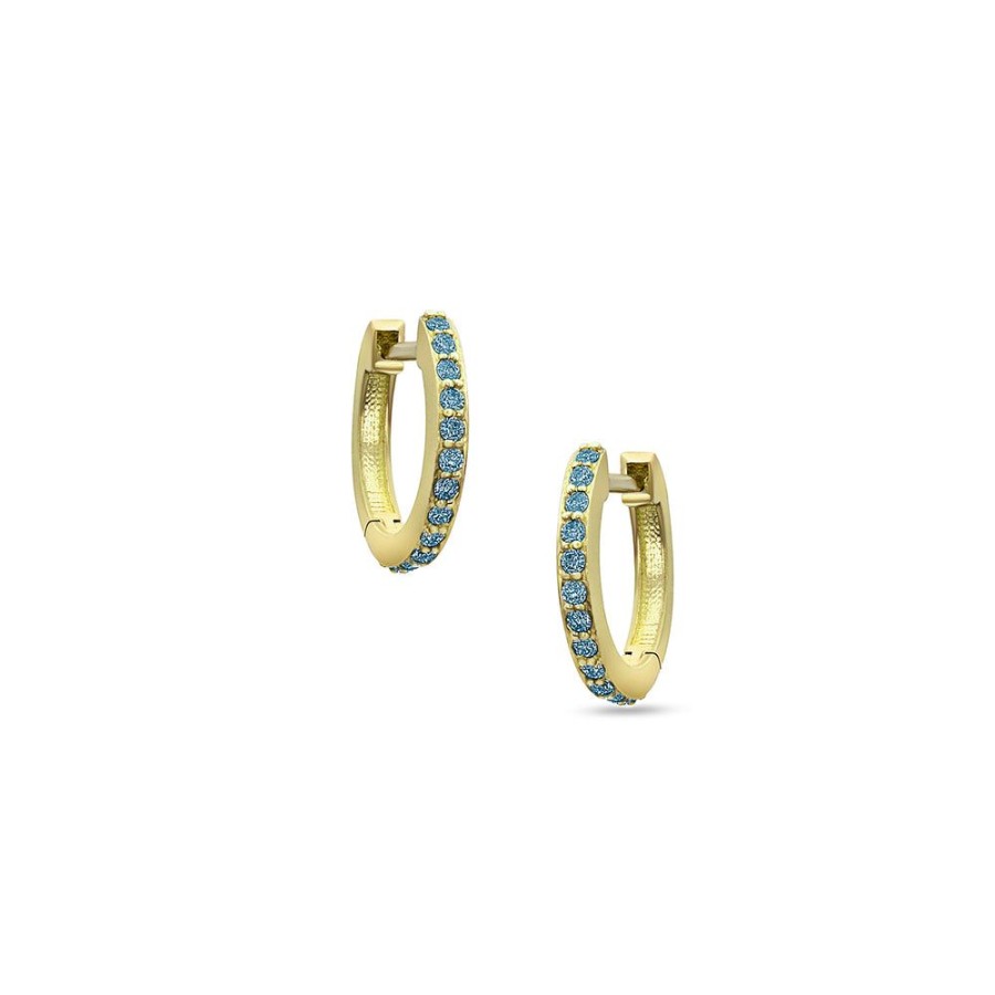 Jewelry dominique cohen | Blue Diamond Hinged Huggie Hoop Earring, In 18K Yellow Gold