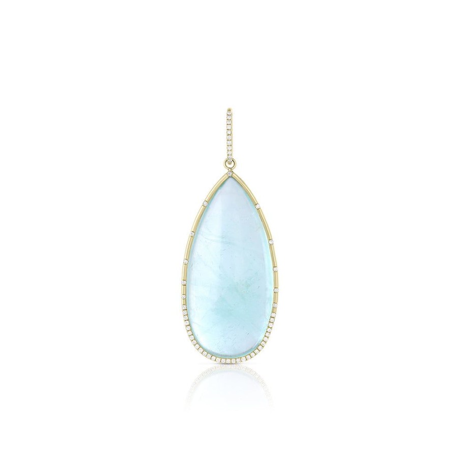 Jewelry dominique cohen | Aquamarine Cabochon Teardrop Pendant (Large),In 18K Yellow Gold