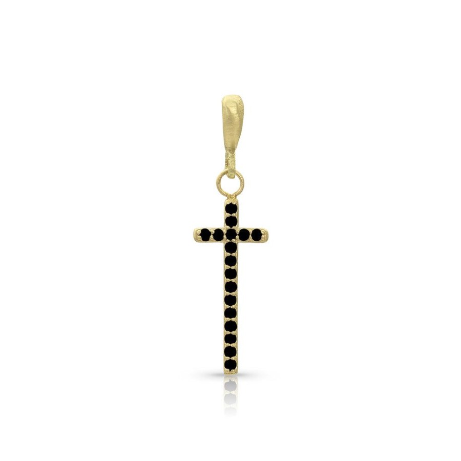 Jewelry dominique cohen | Black Diamond Narrow Cross Pendant (Medium), In 18K Yellow Gold