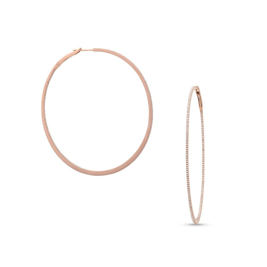 Jewelry dominique cohen | Diamond Razor Hoop Earring (2.5 Inch), In 18K Rose Gold