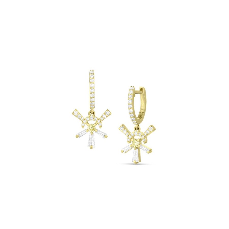 Jewelry dominique cohen | Diamond Sun Ray Drop Earring, With Diamond Hinged Huggie Hoop, 0.68Ct