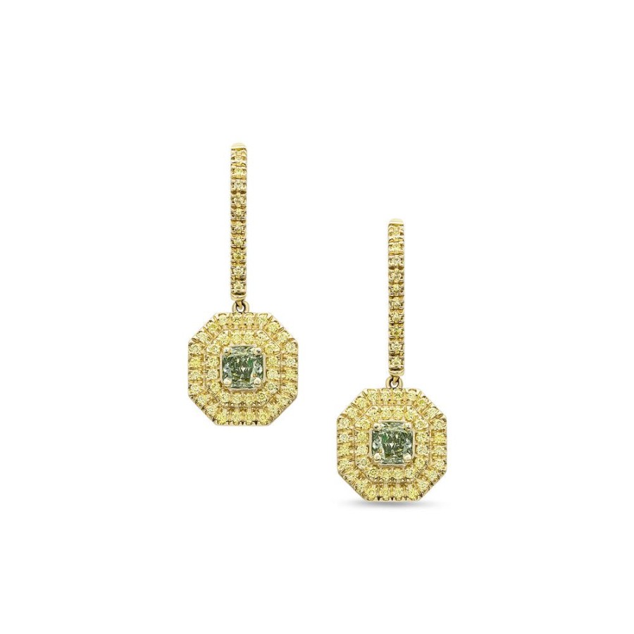 Jewelry dominique cohen | Yellow Diamond, Green Diamond Drop Earring, In 18K Yellow Gold