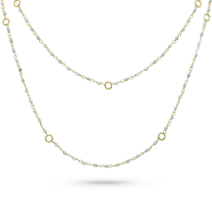 Jewelry dominique cohen Gemstone Chains & Strands & Pearls | Aquamarine Sloan Delicate Layering Necklace,In 18K Yellow Gold,42 Inch