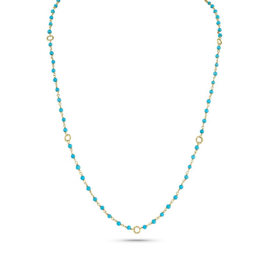 Jewelry dominique cohen Gemstone Chains & Strands & Pearls | Sleeping Beauty Turquoise Sloan Delicate Layering Necklace, In 18K Yellow Gold, 22 Inch