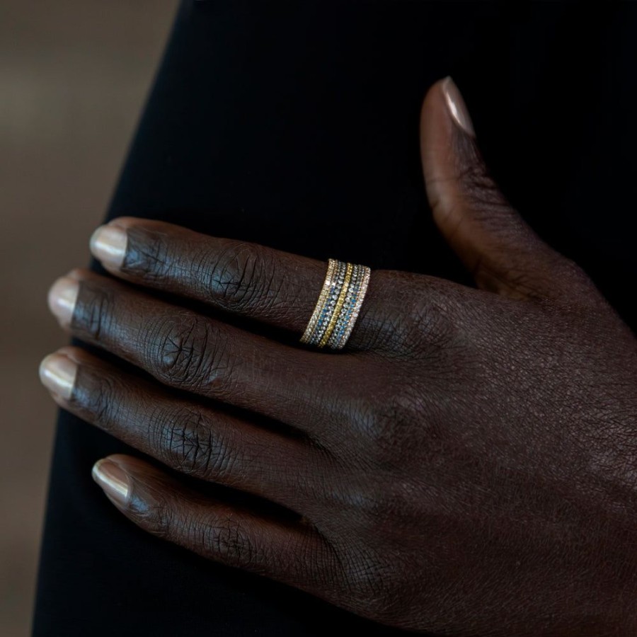 Jewelry dominique cohen | Blue Diamond Delicate Eternity Ring,In 18K Yellow Gold