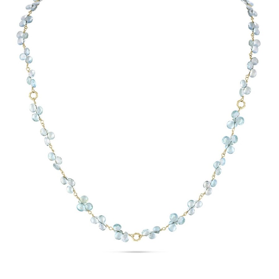 Jewelry dominique cohen Gemstone Chains & Strands & Pearls | Aquamarine Briolette, Bamboo Link Necklace,In 18K Yellow Gold,42 Inch