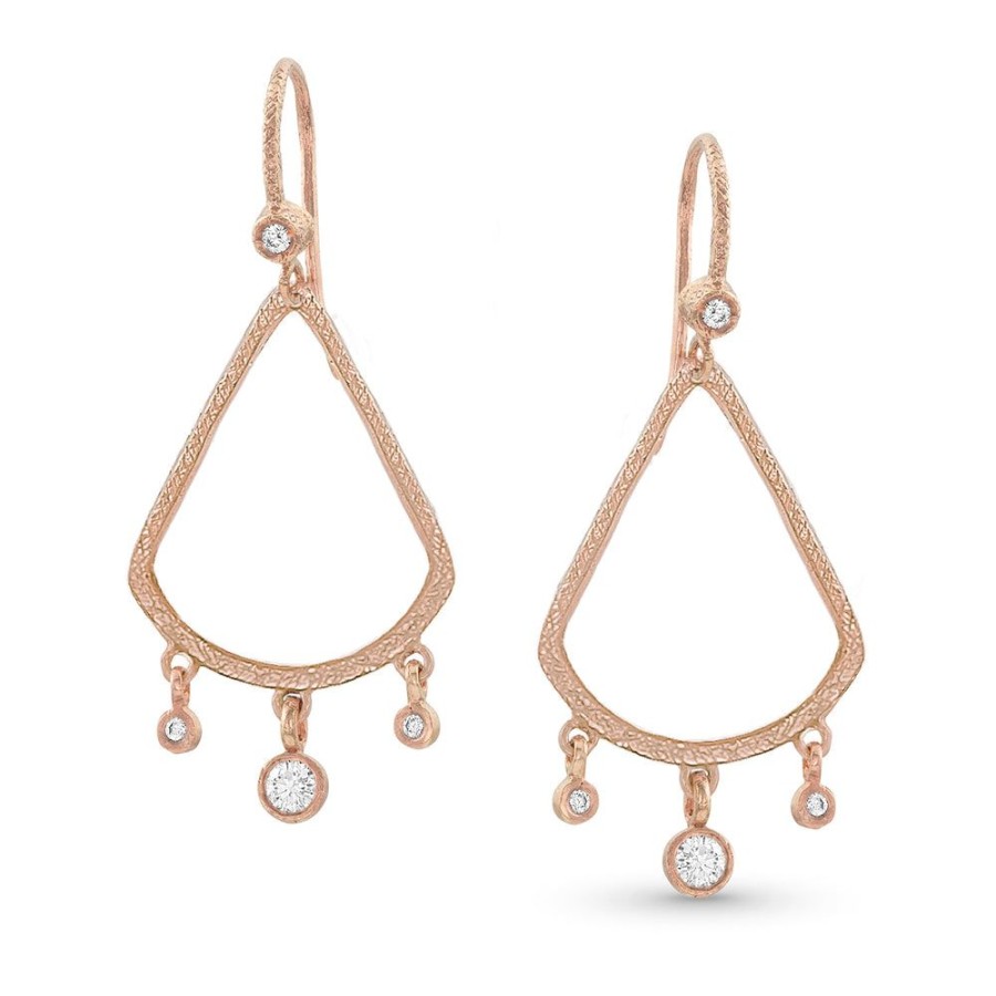 Jewelry dominique cohen | Diamond Fringe, Textured Teardrop Earring, In 18K Rose Gold