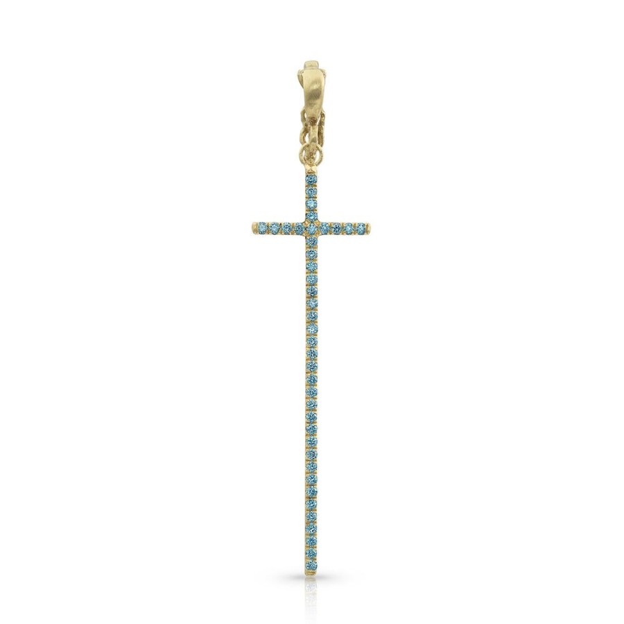 Jewelry dominique cohen | Blue Diamond Cross Pendant (Tall), In 18K Yellow Gold