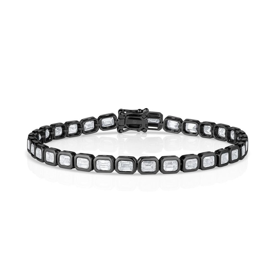 Jewelry dominique cohen | Emerald Cut Diamond East-West Bezel Set Tennis Bracelet (7Ct), In 14K Black Gold