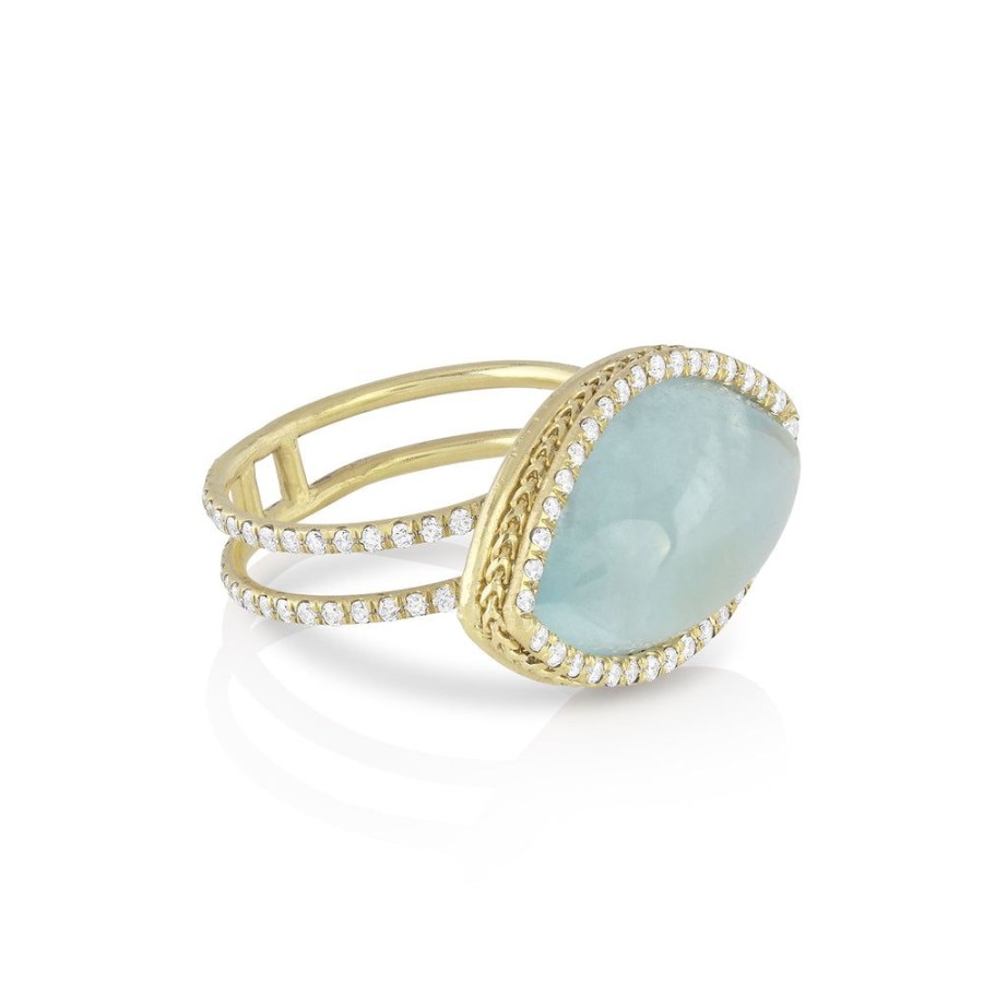 Jewelry dominique cohen | Aquamarine Cabochon,Diamond Marquise Ring,In 18K Yellow Gold