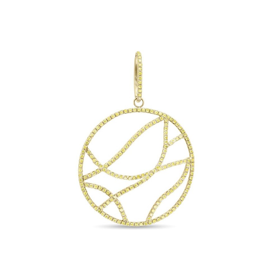 Jewelry dominique cohen | Yellow Diamond Weave Round Deco Pendant, In 18K Yellow Gold