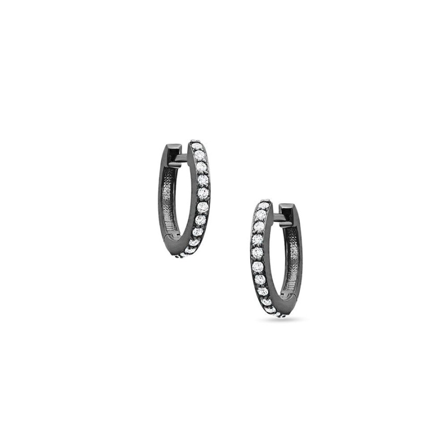 Jewelry dominique cohen | Diamond Hinged Huggie Hoop Earring,In 18K Black Gold