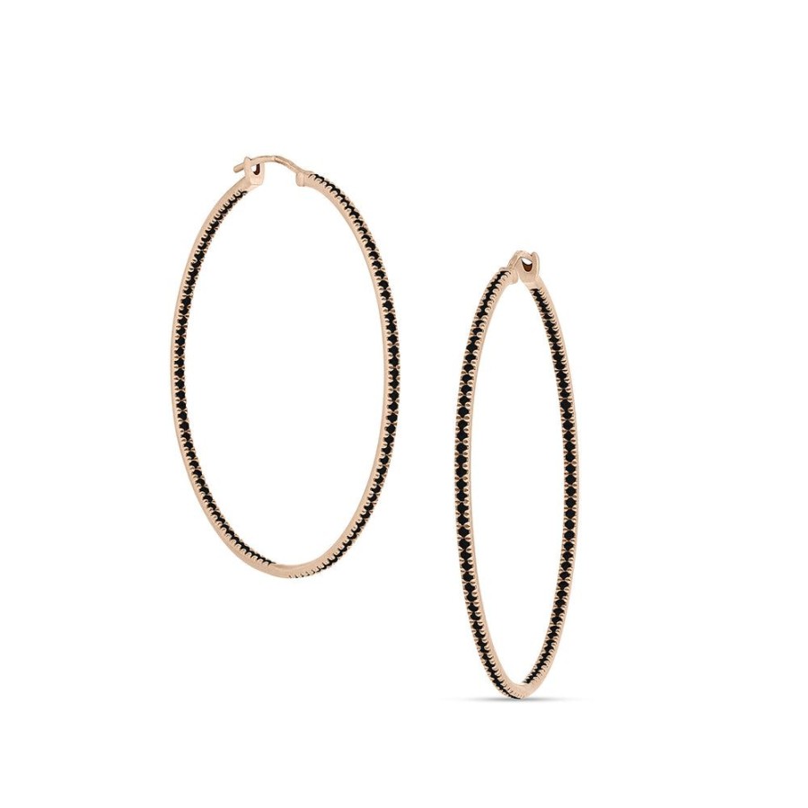 Jewelry dominique cohen | Black Diamond Hoop Earring (2 Inch), In 18K Rose Gold