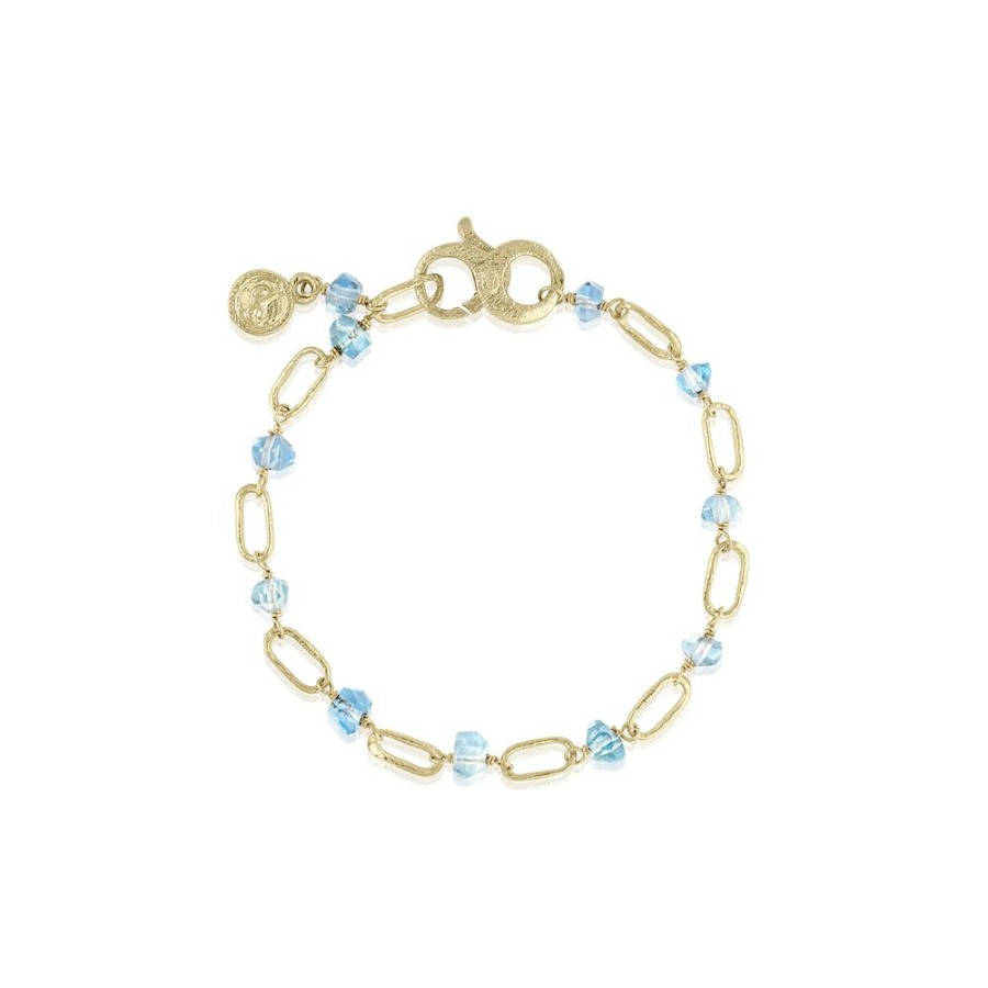 Jewelry dominique cohen | Aquamarine Faceted Nugget, Paperclip Chain Bracelet,In 18K Yellow Gold,7.5 Inch