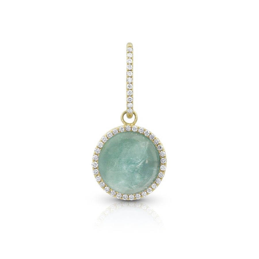 Jewelry dominique cohen | Aquamarine Cabochon, Diamond Pendant (Small), In 18K Yellow Gold