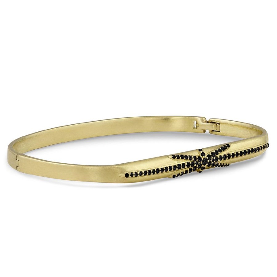 Jewelry dominique cohen | Northstar Black Diamond Hinged Huggie Bangle, In 18K Yellow Gold