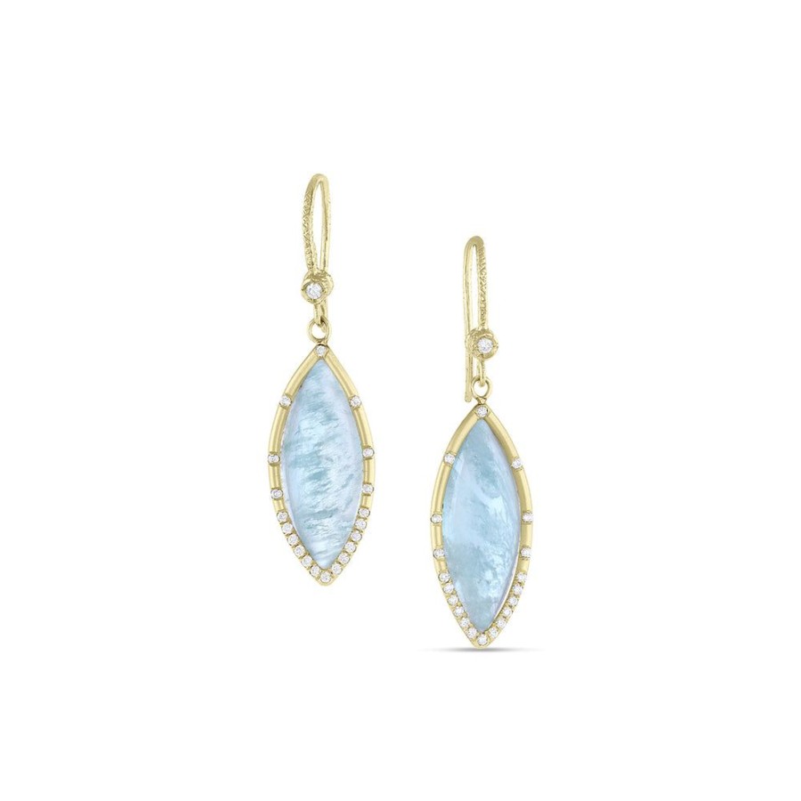 Jewelry dominique cohen | Aquamarine Cabochon, Diamond Navette Earring, In 18K Yellow Gold